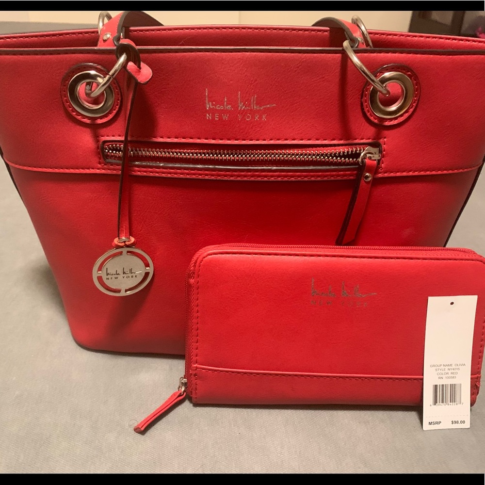 Nicole Miller  Red Purse & Matching Wallet